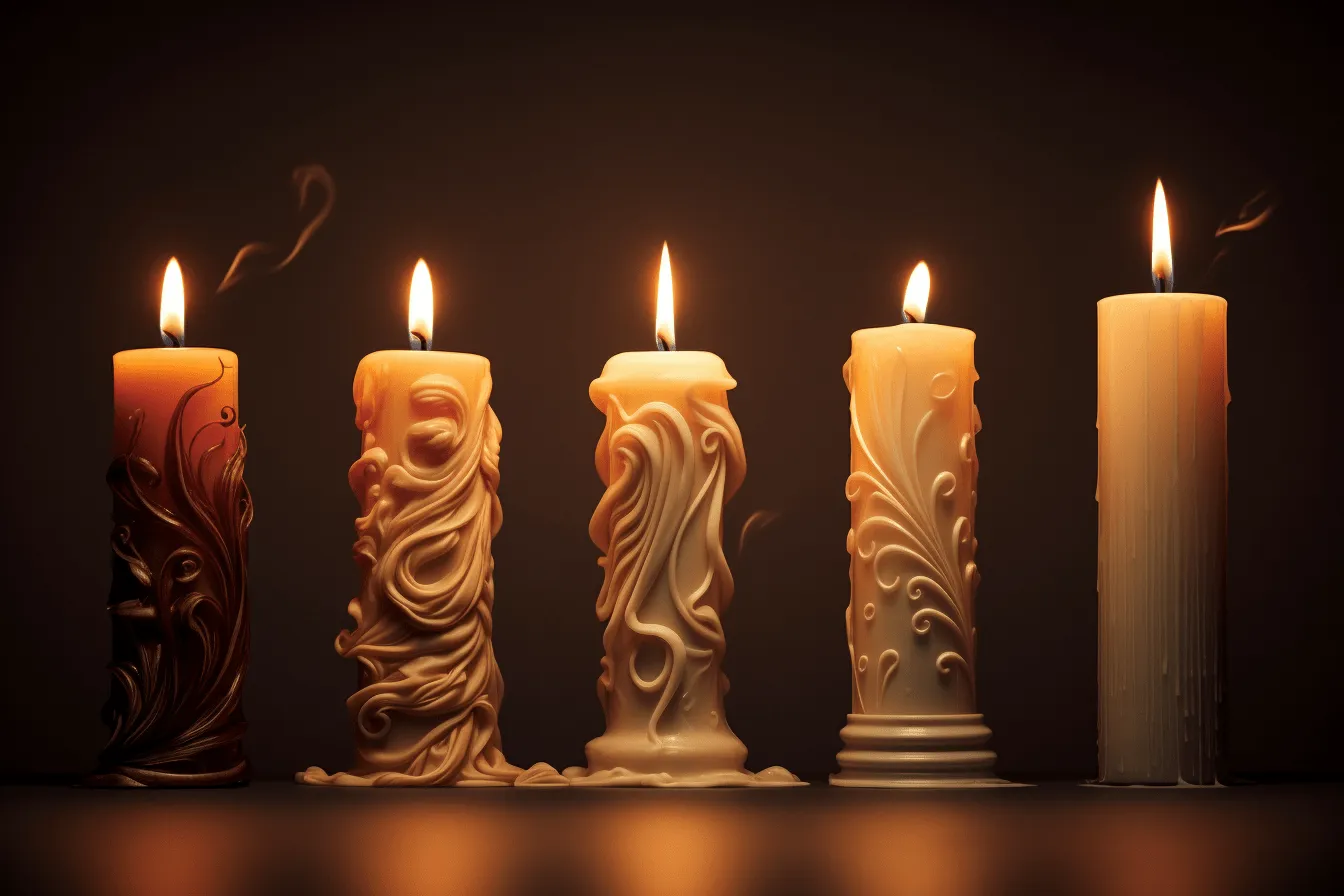 Burnt candles portrait, rendered with an overlay, zbrush, organic flowing forms, realistic detailing, beige and amber, eerily realistic, intricate designs, detailed miniatures