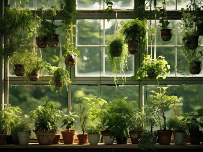 Fresh Green Living Potted Herbs On A Window Sill