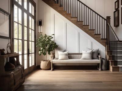 Front Entryway With A Staircase, Window, And A Bench