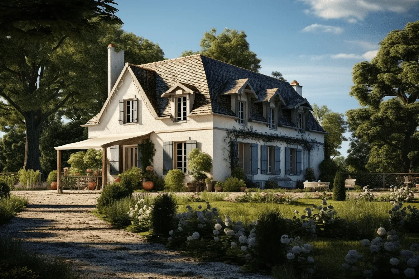 French countryside villa 3d model by 3dmodelion, moody and tranquil scenes, 32k uhd, texture-rich, rtx on, paris school