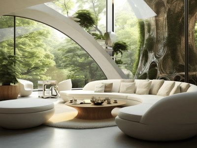 Futuristic Living Room With A Tree