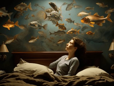 Girl Laying In Bed Looking At Fish Hd Art Photo