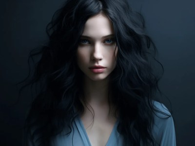 Girl With Long Black Hair With Dark Background