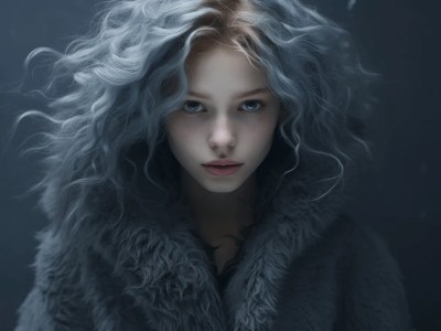 Girl With Long Curly Hair, Cold, And Blue