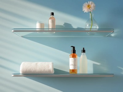 Glass Shelves With Some Toiletries On Them