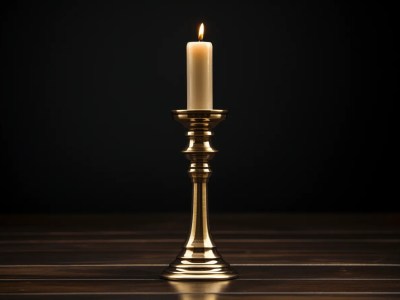 Golden Candle On Wooden Wooden Table Over Black Background