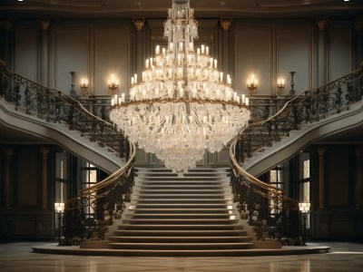 Grand Hall With Big Chandeliers In The Stairs And Ornate Detail