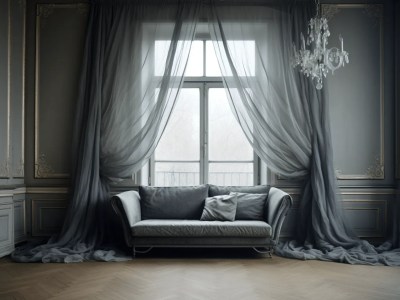 Gray Couch Sits In Front Of A Grey Curtain