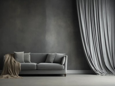 Gray Sofa And Drape In Front Of Grey Wall