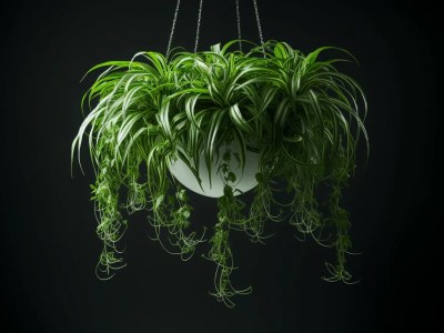 Green Indoor Hanging Plant With Roots On A Black Background