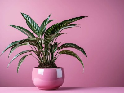 Green Plant In A Pink Pot Is On A Pink Background