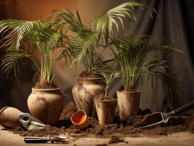 Group Of Pots With A Palm Tree In Them