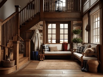 Hallway Entry With Wood And Stone Work