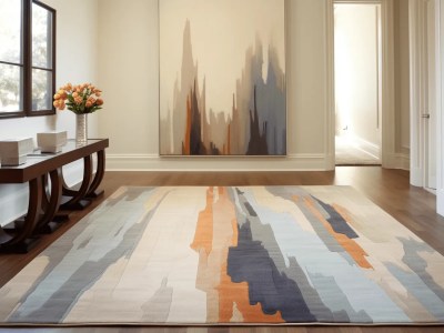 Hallway Is Decorated With Modern Colors And A Tan Rug