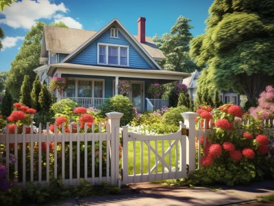 House Has A Fence And The Flowers In The Front