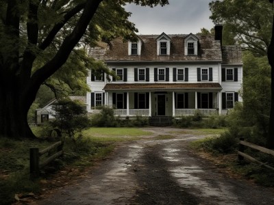 Huge Dark Old House With A Driveway