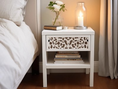 Ikea Nightstand That Is Adorned With Books And Candles