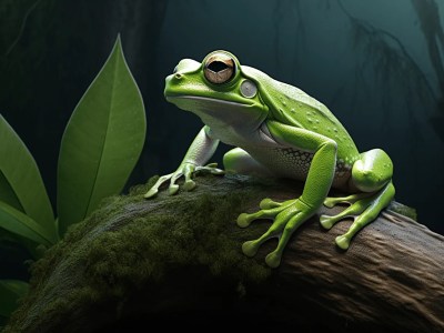 Image Featuring A Green Frog On Top Of Leaves