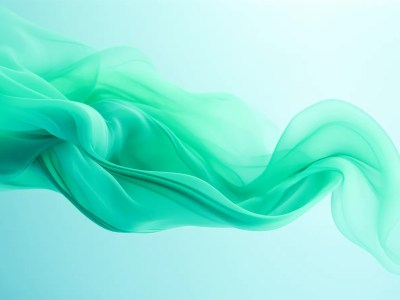 Image Of A Green Flowing Silk Fabric On A Light Blue Background