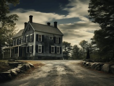 Image Of A Scary Looking House On A Road