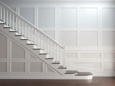 Image Of A White Stairway With Hardwood Floor