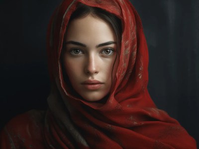 Image Of An Arabian Woman Wearing A Red Scarf