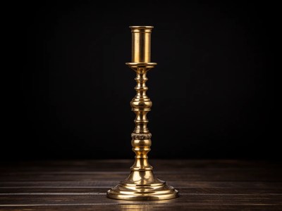 Image Of Antique Brass Candlestand On Black Background