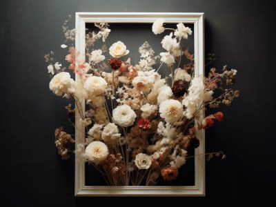 Image Of Frame With Dried Flowers In The Form Of Flower Arrangement Portrait On Dark