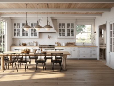 In This 3D Visualization Of A Country Style Kitchen You See A Dining Table And A Dining Room