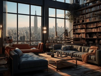 Industrial Living Room With Windows And A City View