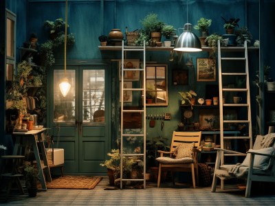 Interior Bathroom With Plants And A Ladder