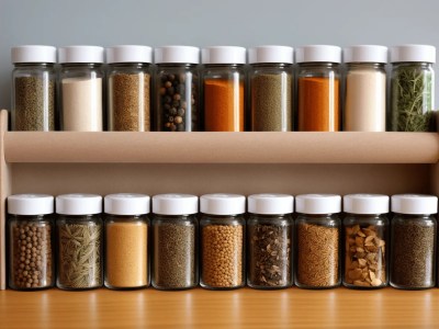 Jars Of Spices And Spice Oils In A Cabinet, 3D Rendering