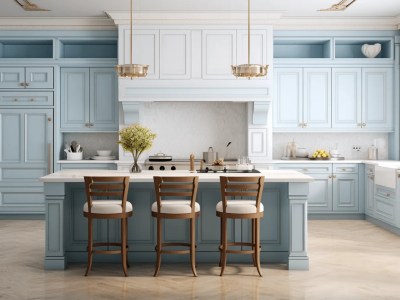 Kitchen Decorated With Light Blue Cabinets