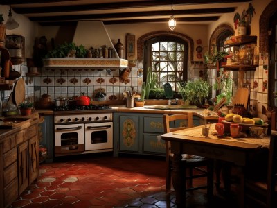 Kitchen Has Red Tile Floors