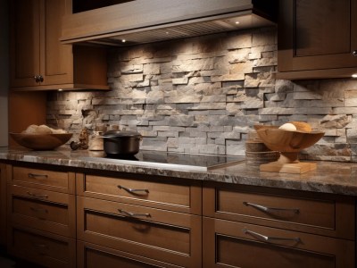 Kitchen Lighting Backsplash Is With Stone Tile