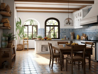 Kitchen Of A Traditional Style With Blue Tile