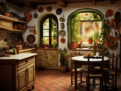 Kitchen With Large Wooden Table And Chairs