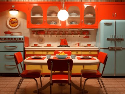 Kitchen With Red And Orange Cabinets