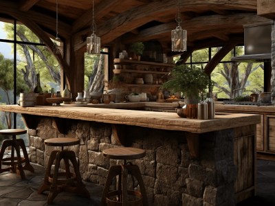 Kitchen With Wood And Stone