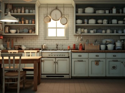 Kitchen With Wooden Cabinet Shelves