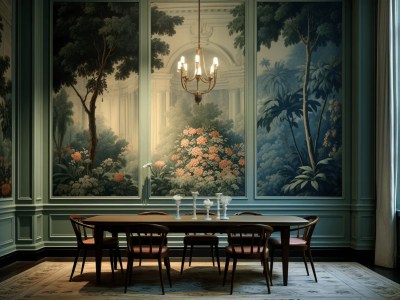 Large Dining Room With A Beautiful Mural Behind