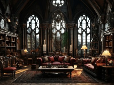 Large Gothic Home With Large Windows And Old Furniture