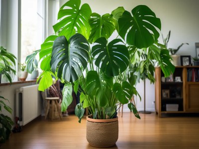 Large Monstera Plant On A Table In The Living Room