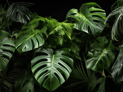 Large Monstera Plants Grown On Black Background