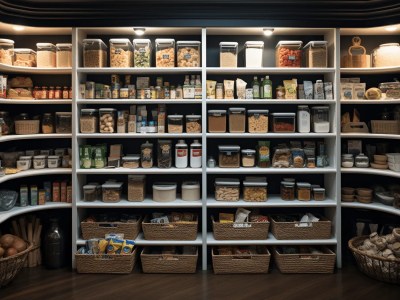 Large Pantry With Many Baskets And Containers