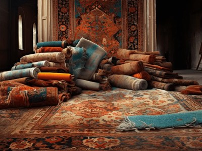 Large Piles Of Carpets Sit In An Ancient Room