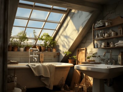 Large Tub Behind A Large Window