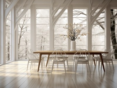 Large White Dining Room With A Large Number Of Windows