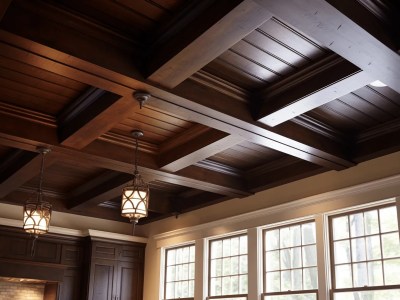 Light Colored Ceiling With Wooden Beams