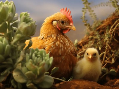 Little Chicken And An Acorn Cactus